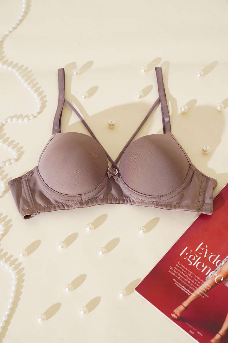 Mikro Çapraz İp Askılı Destekli Sütyen Vizon