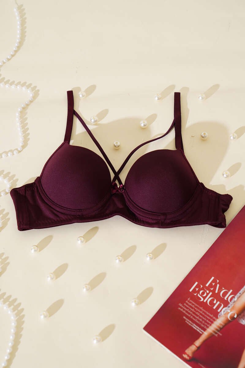 Mikro Çapraz İp Askılı Destekli Sütyen Koyu Mürdüm