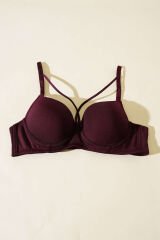 Mikro Çapraz İp Askılı Destekli Sütyen Koyu Mürdüm