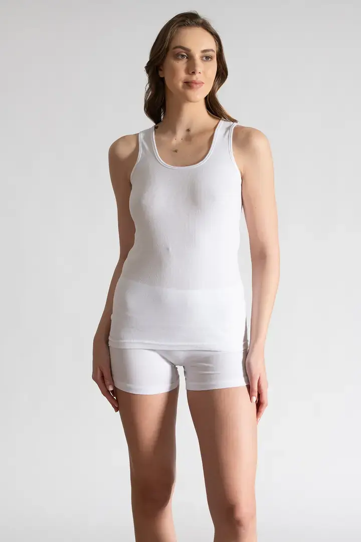 Tutku Kadın 6'lı Paket Beyaz Geniş Askılı  Atlet