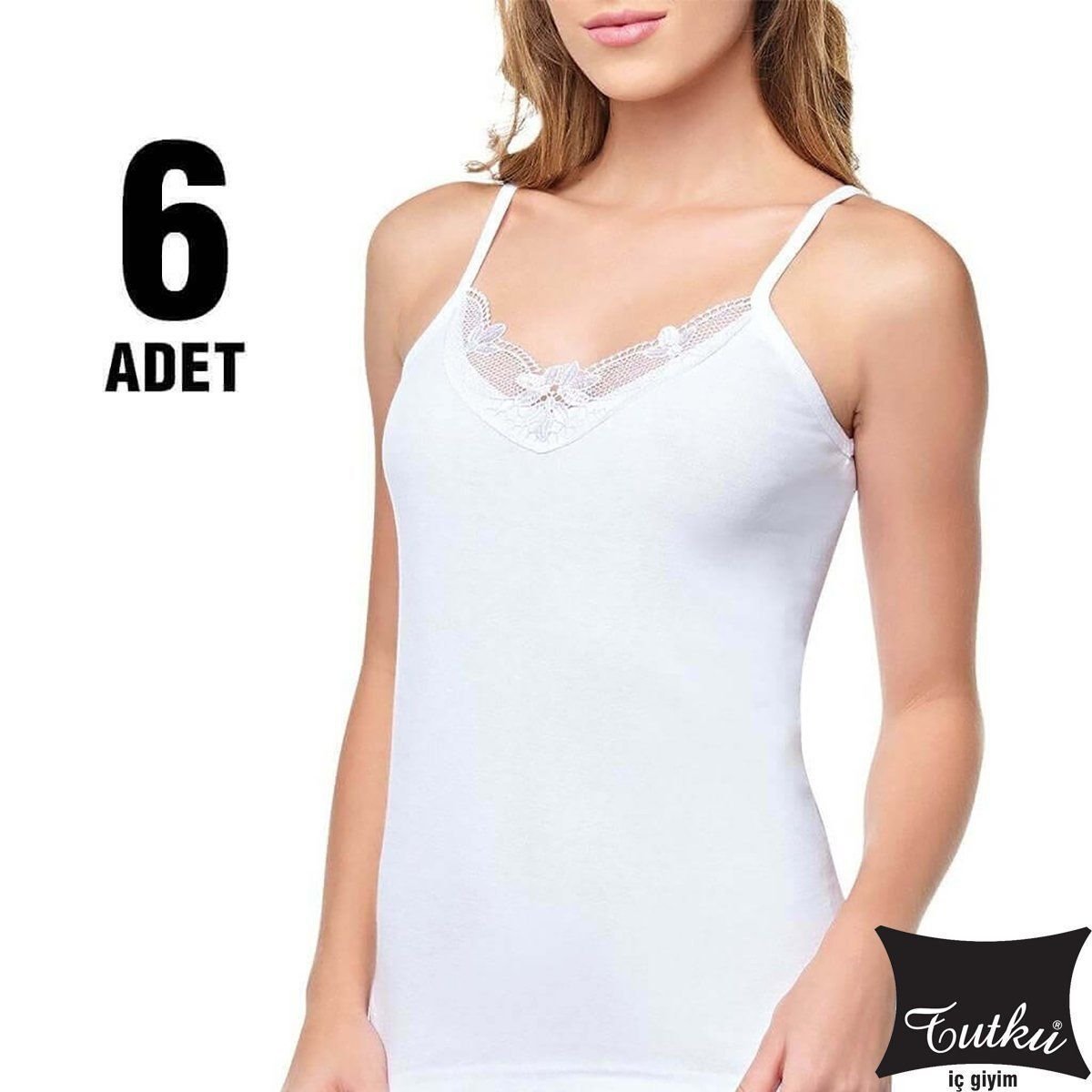 Tutku Kadın 6’lı Paket İp Askı Güpürlü Atlet