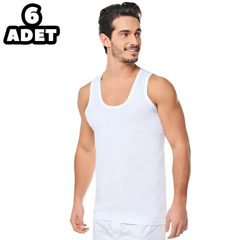 Seher Yıldızı Erkek 6'lı Paket Beyaz Erkek Penye Atlet