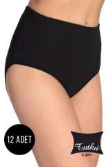 Tutku Kadın 12'li Paket Siyah Ribana Bato Kalın Lastik