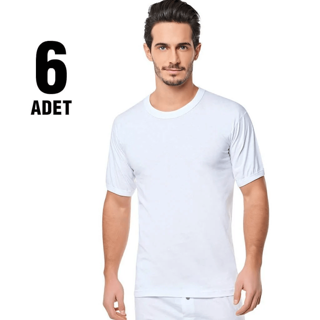 Seher Yıldızı Erkek 6'lı Paket Beyaz Sıfır Yaka Atlet