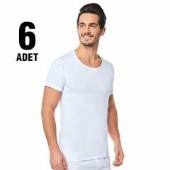 Seher Yıldızı Erkek 6'lı Paket Bisiklet Yaka Fanila Beyaz