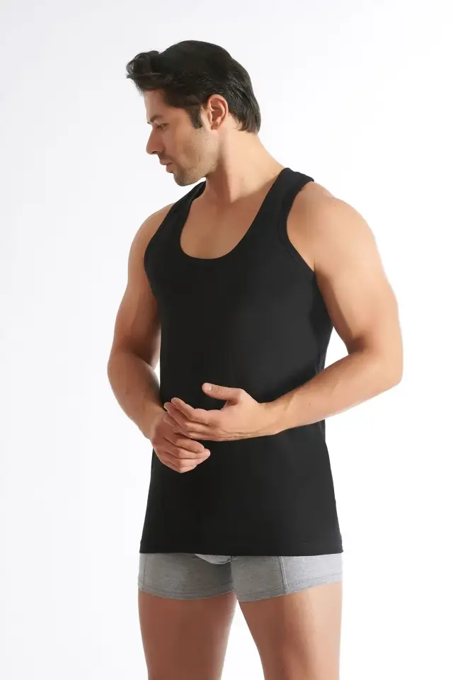 Seher Yıldızı Erkek 6'lı Erkek Penye Siyah Atlet 7/3XL