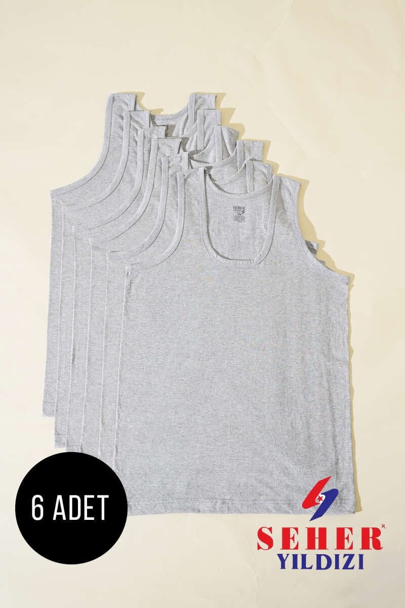 Seher Yıldızı Erkek 6'lı Paket Erkek Penye Atlet Gri