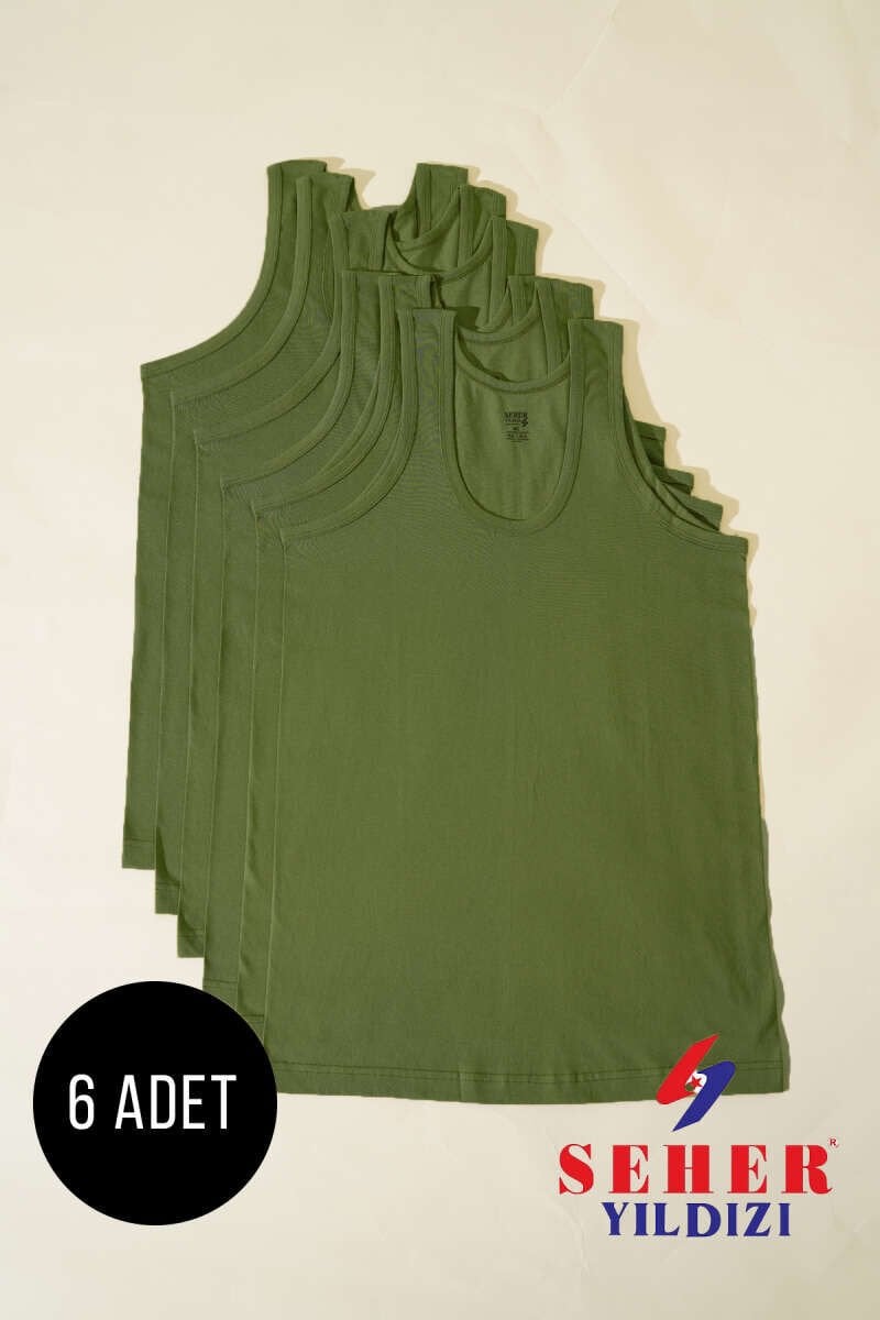 Seher Yıldızı Erkek 6'lı Paket Erkek Penye Atlet Haki