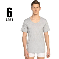 Seher Yıldızı Erkek 6'lı Paket Bisiklet Yaka Fanila Gri