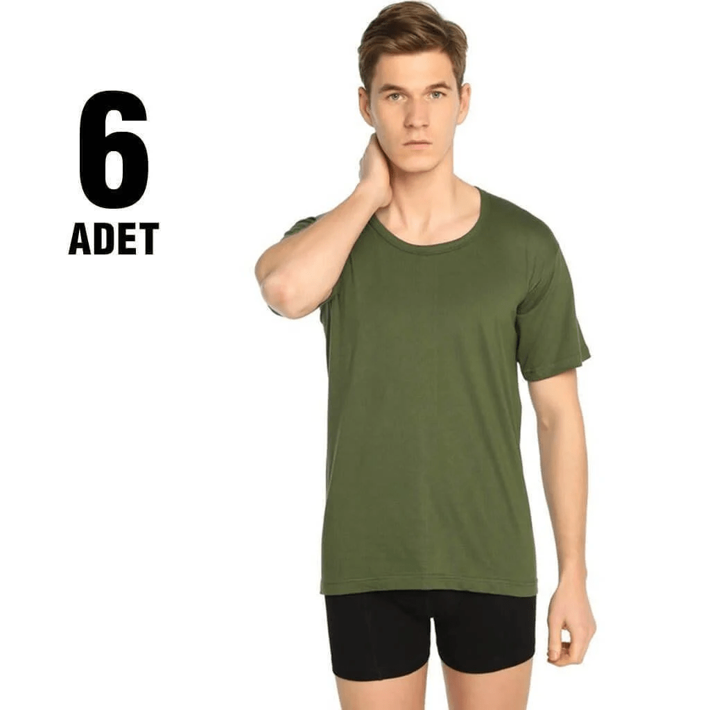 Seher Yıldızı Erkek 6'lı Paket Bisiklet Yaka Fanila Haki