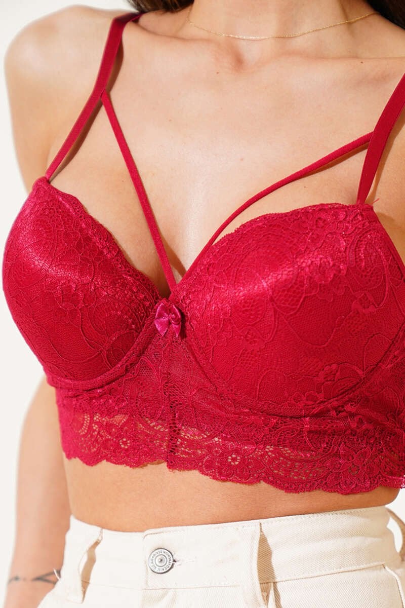 Desteksiz Çapraz İpli Bralet Sütyen Bordo