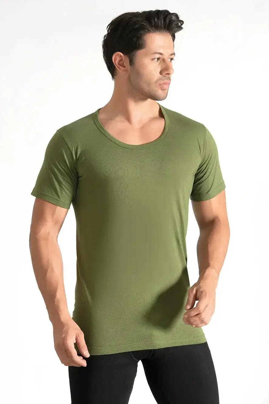 Seher Yıldızı Erkek 6'lı Bisiklet Yaka Haki Fanila 5/XL
