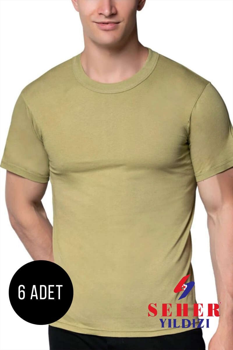 Seher Yıldızı Erkek 6'lı Paket Sıfır Yaka Atlet Yeni Haki