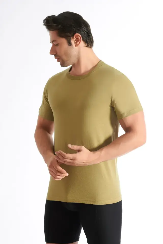Seher Yıldızı Erkek 6'lı Sıfır Yaka Asker Yeşili Fanila 5/XL