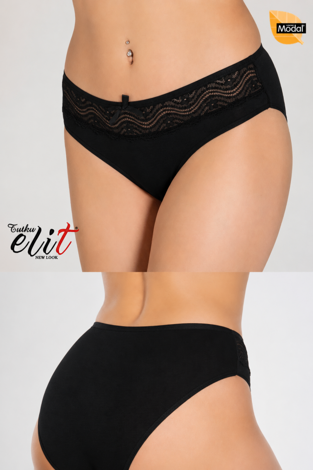 Tutku Elit 12'li Kadın Siyah Modal Beli Dantelli Bikini
