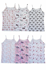 Tutku Kız Çocuk 6'lı Paket Renkli Desenli İp Askılı  Atlet