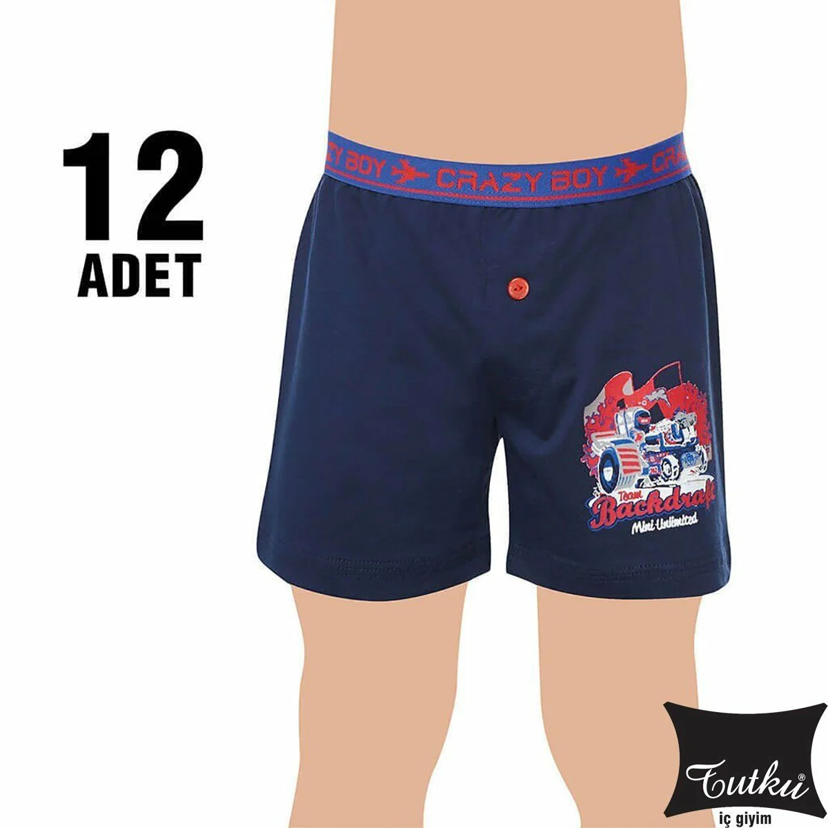 Tutku Erkek Çocuk 12'li Paket Renkli Baskılı Boxer