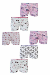 Tutku Kız Çocuk 6'lı Paket Renkli Desenli Boxer