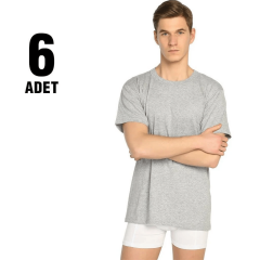 Seher Yıldızı Erkek 6'lı Paket Sıfır Yaka Atlet Gri