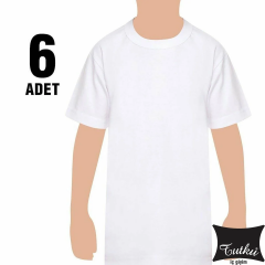 Tutku Erkek Çocuk 6'lı Paket Beyaz Yarım Kol Sıfır Yaka Fanila