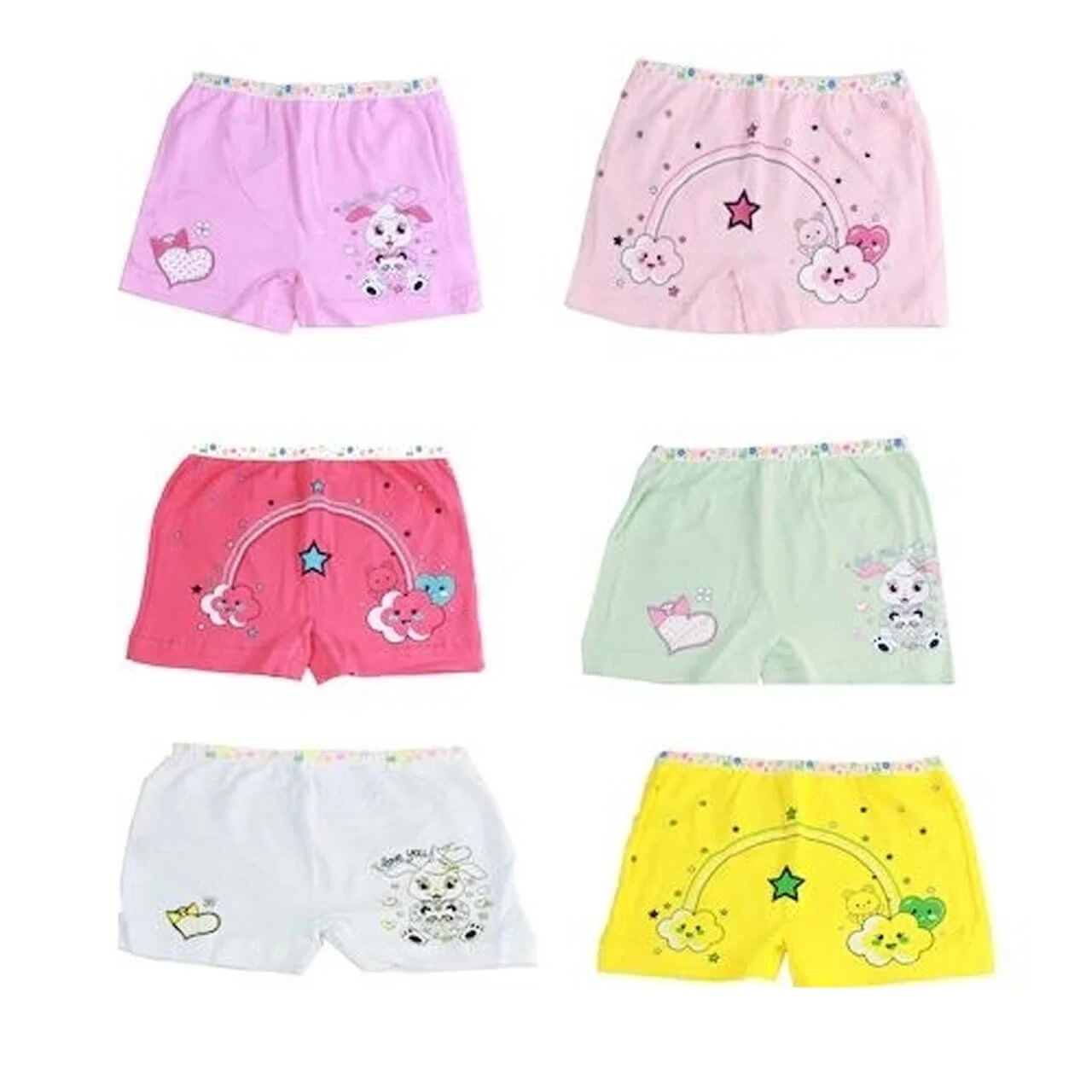 Tutku Kız Çocuk 6'lı Paket Renkli Baskılı Boxer