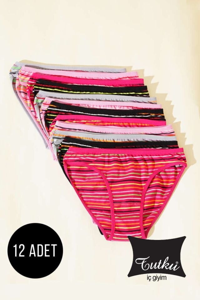 Tutku Kadın 12'li Paket Çizgili Bikini 5/XL