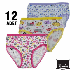 Tutku Kız Çocuk 12'li Paket Elastan Empirme Bato Külot Slip