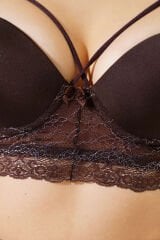 Sim Dantelli Çapraz İpli Destekli Bralet Sütyen Kahve
