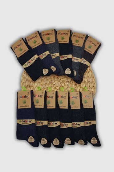 Dündar 12'li Paket Erkek Plus Bambu Yün Çorap