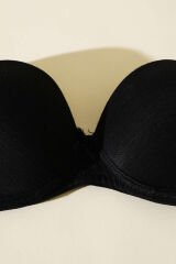 Destekli Kendinden Desenli Sütyen Siyah