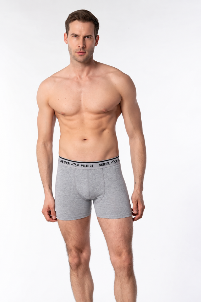 Seher Yıldızı Erkek 3’lü Gri Elastan Boxer