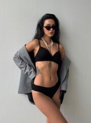 Cansoy Telsiz Desteksiz Siyah Sütyen Takımı