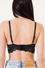Dantelli Deri Sütyen Siyah