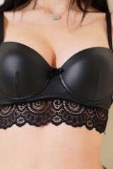 Dantelli Deri Sütyen Siyah