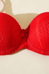 Destekli Dantelli Straplez Sütyen Kırmızı