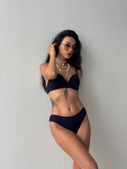 Cansoy Telsiz Desteksiz Lacivert Sütyen Takımı