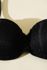 Destekli Dantelli Straplez Sütyen Siyah