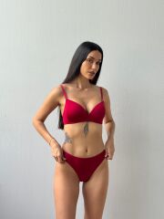 Cansoy Telsiz Desteksiz Kırmızı Sütyen Takımı