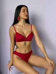 Cansoy Telsiz Desteksiz Kırmızı Sütyen Takımı
