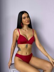 Cansoy Telsiz Desteksiz Kırmızı Sütyen Takımı