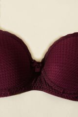 Jakarlı Dantel Detaylı Destekli Sütyen Koyu Mürdüm