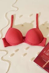 Jakarlı Dantel Detaylı Destekli Sütyen Nar Çiçeği