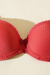 Jakarlı Dantel Detaylı Destekli Sütyen Nar Çiçeği