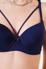 Destekli Çapraz İpli Kurdeleli Mikro Sütyen Lacivert