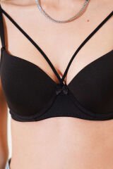 Destekli Çapraz İpli Kurdeleli Mikro Sütyen Siyah