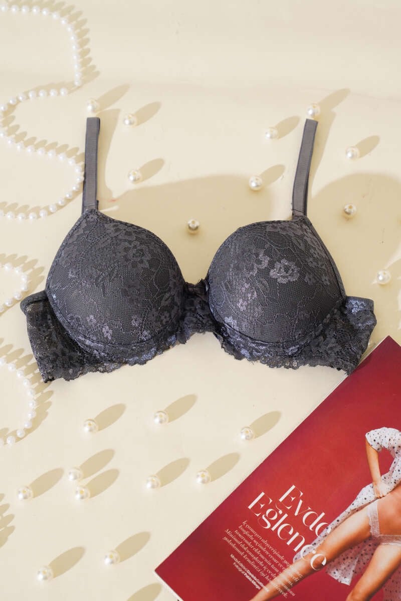 Dantelli Destekli Sütyen Antrasit